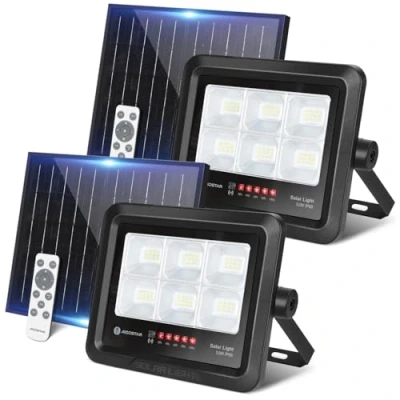 Immagine di Aigostar Faretto LED Esterno con Pannello Solare 50W, Luce Bianca 6500k. Telecomando, IP65. Faro Regola la Luminosità è Funzione Timer,2 pcs