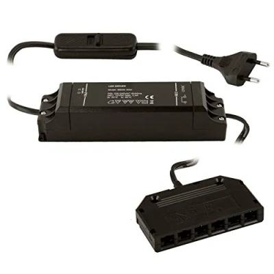 Immagine di SO TECH® Trasformatore 220 240V nero 12V/30W Convertitore con Interruttore a Scorrimento e Distributore da 6 poli
