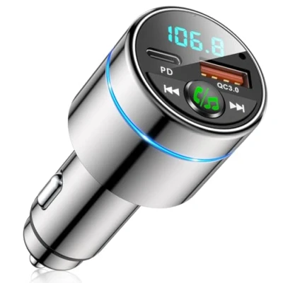 Immagine di Mohard Bluetooth Auto, Trasmettitore FM 5.3 Design Metallico, PD 30W Tipo C &amp; QC3.0 Caricabatteria Auto Adattatore Chiamate Vivavoce Riduzione del Rumore, Musica Hi Fi, Luce Ambientale