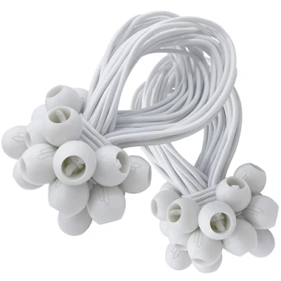 Immagine di 50 Elastici con Sfera per Teloni, Striscioni, Rimorchi, Tende, ecc. Tenditori Piccoli in Gomma Universale Bianco Cavo Elastico Fissaggio