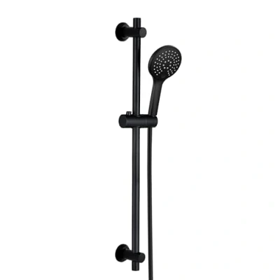 Immagine di Görbach Asta Doccia Nera 70 cm Colonna INOX a Parete Con Doccetta 3 Getti, Staffe di Fissaggio Regolabili, Senza Miscelatore, Tubo Flessibile 150 (HBD12MB)