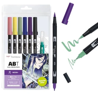 Immagine di Tombow ABT set di 6 pennelli da colorare con MANGA ad acqua, e video tutorial [ABT 6P MOON]