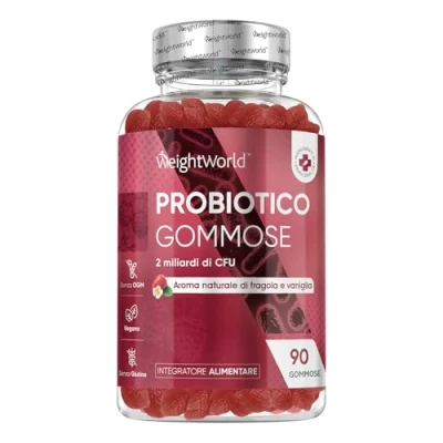 Immagine di Fermenti Lattici 90 Gommose, Probiotici e Prebiotici Vegan Fragola Vaniglia, Donna Uomo con Bacillus Coagulans + Inulina da 2 Miliardi UFC, Flora Intestinale