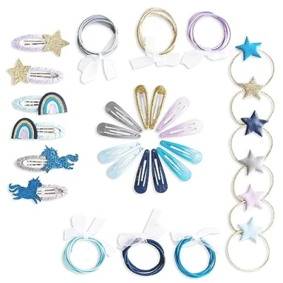 Immagine di Papierdrachen 48 fermagli per capelli ed elastici in molti colori, resistenti e robusti, bambini con paillettes rivestimento tessuto