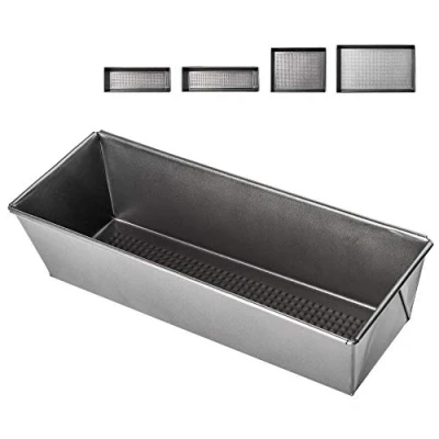 Immagine di KADAX Teglia da forno rettangolare con rivestimento antiaderente, in Acciaio, per torte, tostapane, biscotti, distribuzione del calore, colore: argento, 31 x 11,5 7,5cm