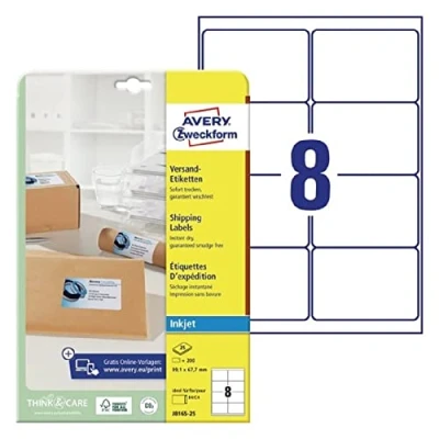 Immagine di Avery Zweckform J8165 25, 25 fogli, Etichette indirizzi per buste formato C4/C5, 99,1 x 67,7 mm