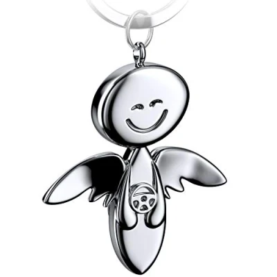 Immagine di FABACH Portachiavi con angelo custode Smile volante Elegante ciondolo a forma di in metallo color argento, oro, rosa, nero, bronzo, regalo portafortuna, patente guida auto,