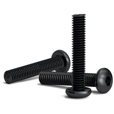 Immagine di 200 viti nere M3 x 16 mm con Testa rotonda esagonale per chiave a brugola. Lega di Acciaio classe 10.9. Lunghezza: mm. bottone ISO 7380. temprato al carbonio ad alta durezza
