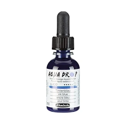 Immagine di Schmincke AQUA DROP, blu inchiostro, flaconcino con pipetta, 30 ml, 24430034, acquarelli liquidi, urban sketching, calligrafia, handlettering