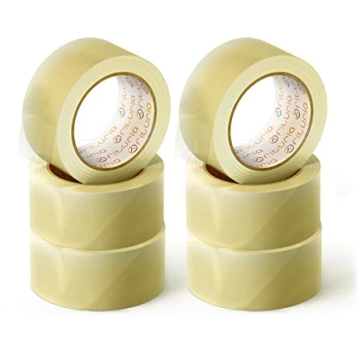 Immagine di OFITURIA Nastro adesivo per imballaggio trasparente di scatole cartone spedizioni, matrimoni, prodotto confezioni sicure e resistenti (48cmx120m Transparente, 6 Rollos)