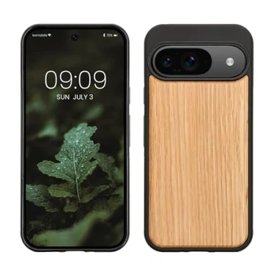 Immagine di kwmobile Custodia Compatibile con Google Pixel 9 / PRO Cover Protezione in Legno per Smartphone Back Case Bumper Silicone TPU Marrone Chiaro/Marrone