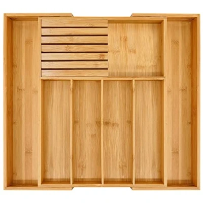 Immagine di VaeFae portaposate per cassetti in bambù, vassoio con divisore, porta utensili e argenteria, espandibile da 33 a 54,9 cm, blocco coltelli rimovibile, la cucina