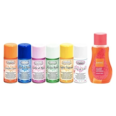 Immagine di YESHI Set 6PEZZI Deodorante SALVATESSUTI Spray 150ML VANILLA Lemon Note di Pulito Latte Rosa Muschio Bianco Soffio Tropicale Fiori Loto Liquido 375ML
