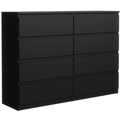 Immagine di Cassettiera Nero Opaco con 8 cassetti 140 cm, Contenitore, Armadio Camera da Letto, Corridoio, Soggiorno, H : 101,5 L 138,5 P 39 cm Cassettiera, Mobiletto Multiuso, Mobile Cucina