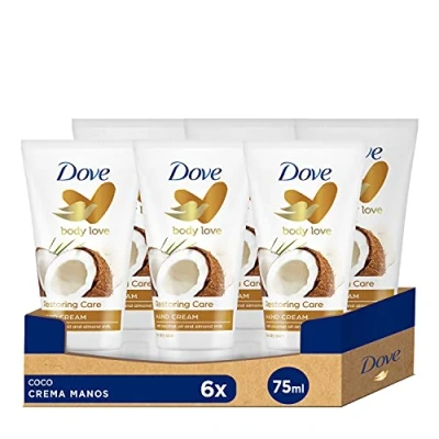Immagine di Dove Olio di cocco e latte mandorle crema per le mani, confezione da 6 (75 ml x 6)