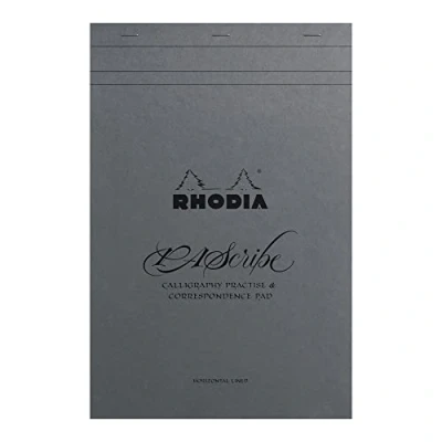 Immagine di Rhodia Touch 19006C Blocco punto metallico per calligrafia PAScribe Grey Maya Pad, A4 + (21x31,8 cm), 60 fogli a strappo, righe, carta Clairefontaine grigia 120 g/m²