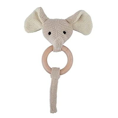 Immagine di Bieco sonaglio per bambini Simpatici elefanti all&#039;uncinetto con anello in legno e ragazze Eefanten Greifling Anelli di presa