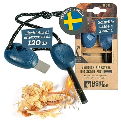 Immagine di Light My Fire Acciarino per Fuoco Pietra Focaia Kit Sopravvivenza Militare Professionale SCOUT Bushcraft Accessori Campeggio Accendi Starter 2 in 1 3000 Accensioni, HazyBlue