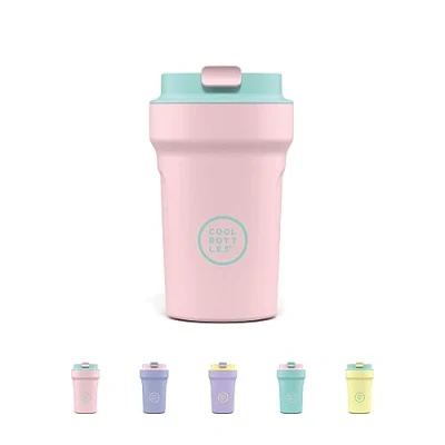 Immagine di Cool Bottles Paradise Tumbler Bicchiere Termico in Acciaio Inossidabile 350 ml Ibiza Rosa e Ciano Coperchio Ermetico Bevande Fredde 10 ore Calde 5 Finitura Antimacchia