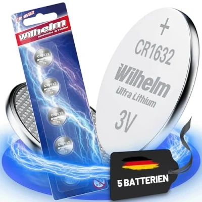 Immagine di 5 batterie a bottone al litio CR1632 CR 1632 WILHELM, 3 V, 140 mAh, ø16 x 3,2 mm, DL1632