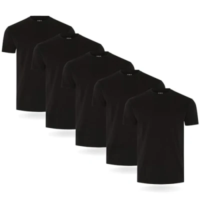 Immagine di FM London (confezione da 3/5) Maglietta uomo T shirt premium con design leggermente aderente realizzata in cotone 100%, Nero (5 Pezzi), XXL