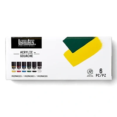 Immagine di Liquitex Acrylic Gouache Colore Acrilico Effetto 6 Flaconi da 22 ml Set Primari