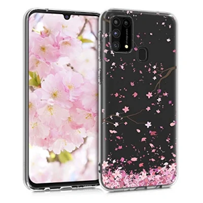 Immagine di kwmobile Custodia Compatibile con Samsung Galaxy M31 Cover Silicone TPU Protezione Back Case Pioggia di petali rosa/marrone scuro/trasparente