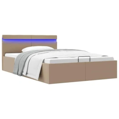 Immagine di vidaXL Giroletto Idraulico con Contenitore e LED Salvaspazio Robusto a Doghe Letto Imbottito Struttura Telaio Cappuccino in Similpelle 120x200cm