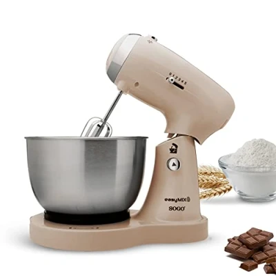 Immagine di SOGO Impastatrice per pasticceria, mixer e frullatore 3 in 1 con ciotola girevole, aste ganci impastare acciaio inox, 5 velocità, 3,2 litri, beige (SS 14506)