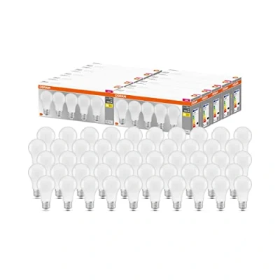 Immagine di OSRAM LED base Classic A, a forma di lampadina con E27, bianco caldo, 2700 K, 8,50 W, sostituzione della incandescenza da 60 opaco, 10 x 5 pack