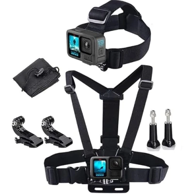 Immagine di imbracatura action camera, compatibile con GoPro e tutte le cam (imbracatura pettorale + per la testa)