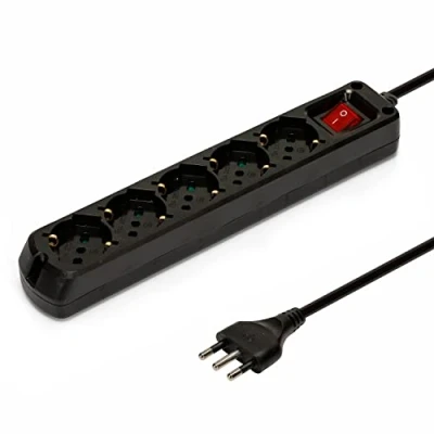 Immagine di VELAMP MULTIT I S50K Multipresa 5 Prese Polivalenti (Schuko + 10/16A) Spina Grande 16A Interruttore Luminoso Colore Nero