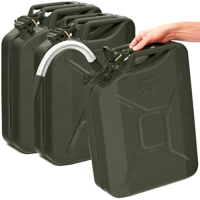 Immagine di BW® Tanica per carburante in metallo, 3 x 20 litri, con beccuccio, verde bronzo, RAL 6031 F9, certificato TÜV e approvazione ONU, Made Europe