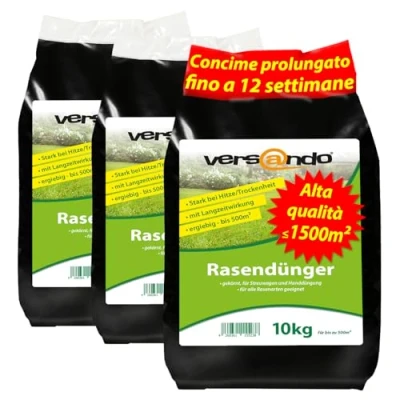 Immagine di versando 30 kg di fertilizzante per prato, primavera, estate, lunga durata fino a 1500 m²: perfetta fornitura sostanze nutritive, ideale in caso calore, secchezza prati verdi densi con