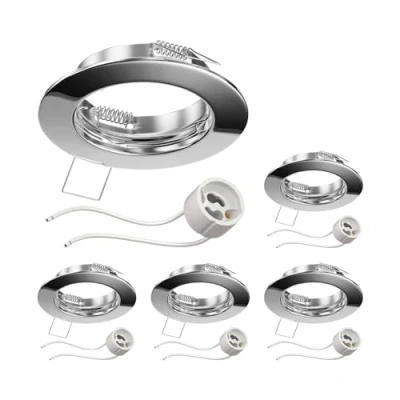 Immagine di ledscom.de 5 pz. cornice da incasso a soffitto FERE, rotonda, cromo lucido (GU10/MR16/GU5,3/50mm) incl. presa GU10