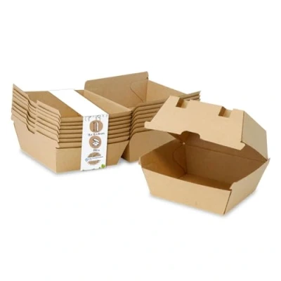 Immagine di BIOZOYG Take Away Burger box 250 pezzi I resistente hamburger con coperchio alto a cerniera in cartone kraft To Go marrone 13 x 14 8 cm biodegradabile