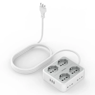 Immagine di TESSAN Ciabatta Multipresa con USB, Elettrica Prolunga 3 Metri, 4 Schuko e Bivalenti 10A/16A, Interruttore USB A, Cavo 3M, 3680W