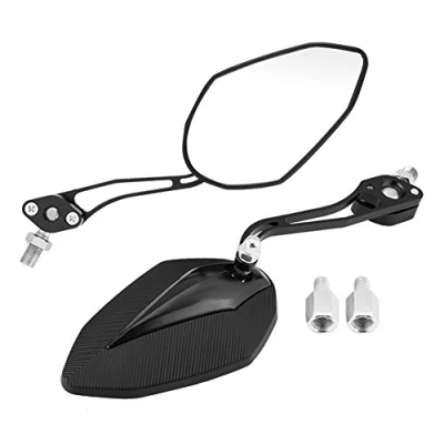 Immagine di specchietto retrovisore moto,KIMISS 1 paio 8mm 10mm universale per moto in lega di alluminio, specchietti retrovisori laterali plastica dura (nero)