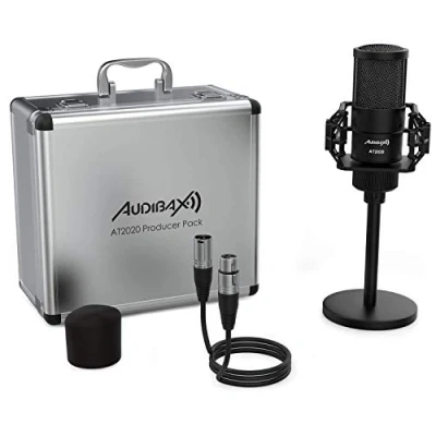 Immagine di Audibax AT2020 Producer Microfono a Condensatore da Studio Include Cavo XLR, Supporto Tavolo e Ragno, Parabrezza Custodia per Il Trasporto Risposta in Frequenza 50 Hz/20 KHz Cardioide