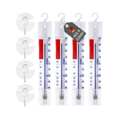 Immagine di Lantelme 4 termometri per frigorifero con gancio e ventosa, indicatore di temperatura da 40 a C, analogico, dimensioni 14 x 2,5 cm, bianco scala colorata, termometro anche congelatore