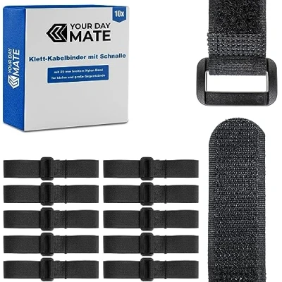 Immagine di Fascette Nylon Riutilizzabili per Organizzazione Cavi, con Fibbia, 10 pz, L. 30 x H. 2 cm, Nero, in di Alta Qualità, Robusta Cinghia a Strappo, Fascetta Fermacavi Riutilizzabile, cavi