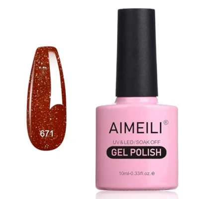 Immagine di AIMEILI Smalto Semipermanente in Gel UV LED per Unghie Kit Smalti Semipermanenti Soak off Colori Manicure Glitter Rosso Natalizio (671) 10ml