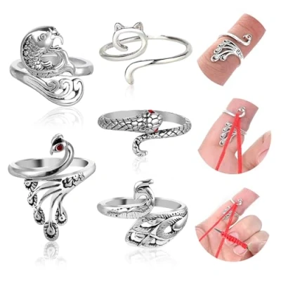 Immagine di DGUSO Anello Uncinetto 5 Pezzi per Crochet Ring Accessori in Metallo Regolabili Lavorare a Maglia Più Velocemente