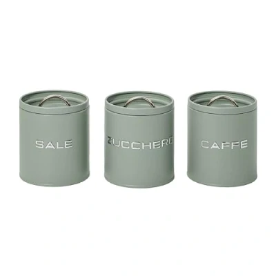 Immagine di Baroni Home Set 3 Barattoli da Cucina in Metallo, per Caffè, Zucchero e Sale, Design Moderno Tavola Cucina, Linea Salvia, 12x12x11 cm