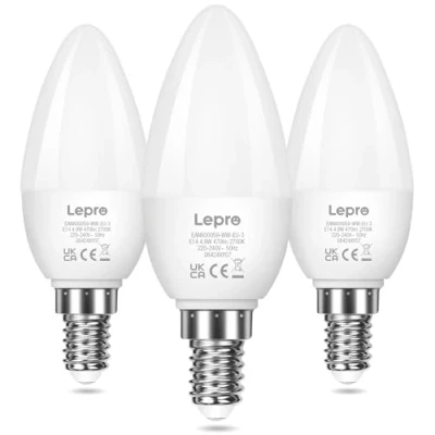 Immagine di Lepro Lampadina LED E14,Luce Calda Lampadine E14 2700K,4.9W Equivalenti a 40W,470 Lumen Attacco E14, Forma Candela C35,200 Angolo del Fascio,Non Hub Richiesto,Non Dimmerabile,Pacco da 3