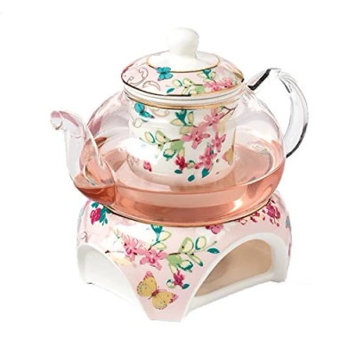 Immagine di YBK Tech Teiera con fornello e colino da tè, in porcellana fine vetro, colore: Rosa