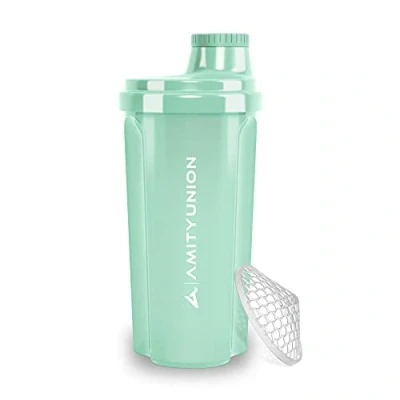 Immagine di shaker per proteine 500 ml &quot;Heaven&quot; a prova di perdite, senza BPA con setaccio cliccabile e scala frullati cremosi siero latte, proteine, originale in Blu menta
