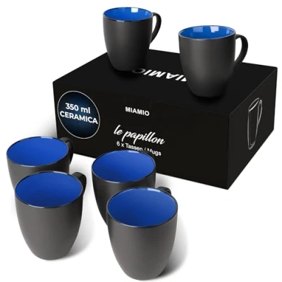 Immagine di MIAMIO 6 x 350 ml Pezzi per Colazione/Set di Tazze da Caffè Le Papillon Collezione (Nero Blu)