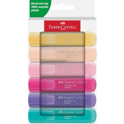 Immagine di Faber Castell 251656 Set 46 evidenziatori, 6 evidenziatori pastello con punta a cuneo lunga durata, larghezza linea 1 5 mm, ricaricabili