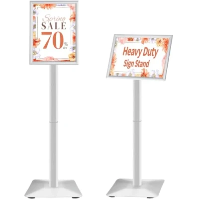 Immagine di VAIIGO Heavy Duty Sign Holder Poster Stand, Adjustable Menu Display Stand Floor Standing with Cast Iron Base for Poster, Menu, Ads, Sales, Avviso, Segnalazione (A4, Silver)